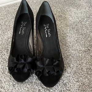 The Touch of Nina Black Ruffled Peeptoe Heels
